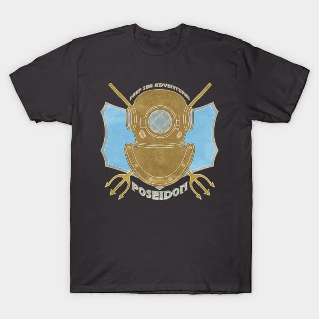 Poseidon Deep Sea Adventures retro logo T-Shirt by Art by Angele G